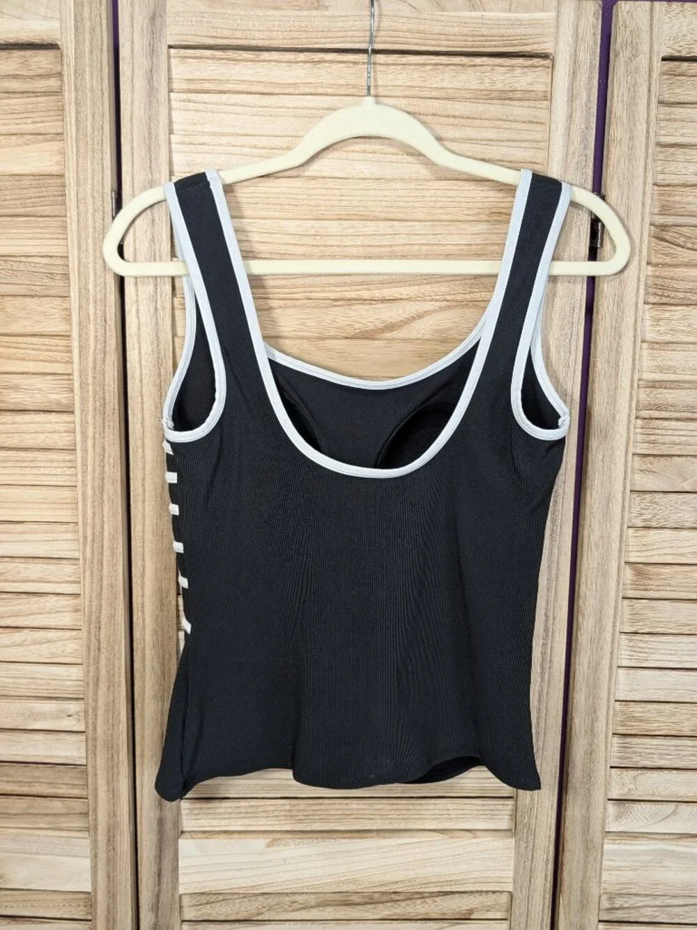 Gabar Black Tankini Top with White Striped Accents Size 10